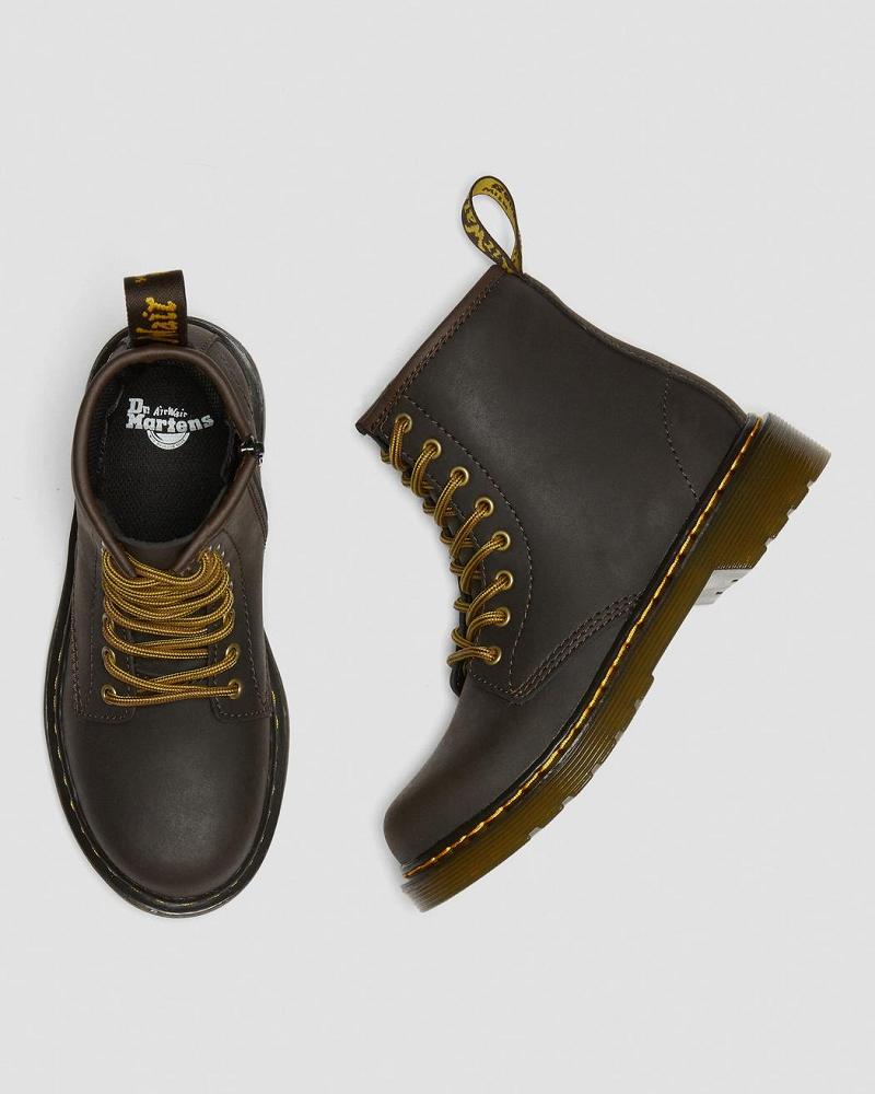 Dr Martens Junior 1460 Wildhorse Leren Veterlaarzen Kinderen Donkerbruin | NL 133PJJ